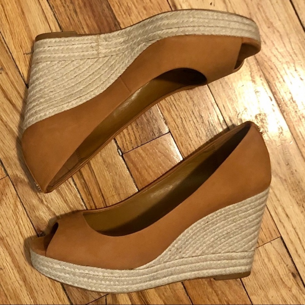 Coach Milan Cognac Leather Espadrille Wedge Size 8